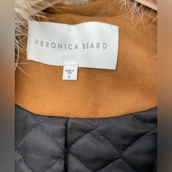 Veronica Beard Granite Wool-Cashmere Zip Parka with Fur Collar Camel